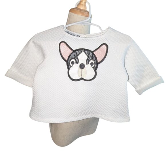 Pippa & Julie Quilted Long Sleeve Boston Terrier Dog Applique Cuffed Shirt Top 2 - Picture 1 of 3
